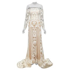 ZUHAIR MURAD Braut 2015 Laufsteg Weißes perlenbesetztes Hochzeitskleid IT36 XXS