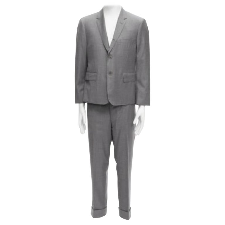 THOM BROWNE 100% Wolle Grau Einbrust 2-Knopf Blazer Hosenanzug SZ. 3 L