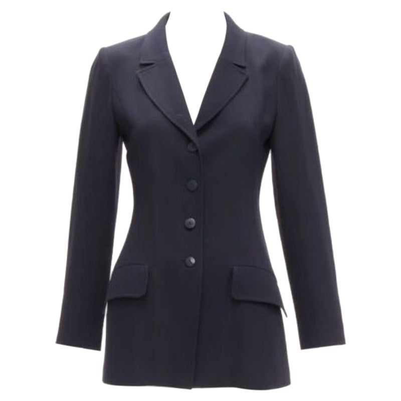 CHANEL Karl Lagerfeld 98A Vintage navy wool CC button blazer FR36 S For Sale
