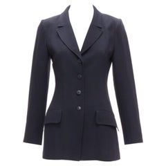 CHANEL Karl Lagerfeld 98A Vintage navy wool CC button blazer FR36 S