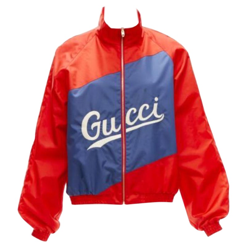 Gucci 2020 Script logo rosso blu nylon track coach jacket IT44 L. in vendita