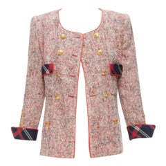 CHANEL Vintage boucle tweed gold button double breasted blazer jacket FR34 XS