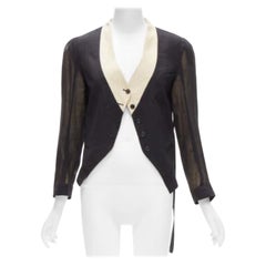 ANN DEMEULEMEESTER schwarze, durchsichtige, cremefarbene Overlay-Jacke mit Steppstich FR36 S