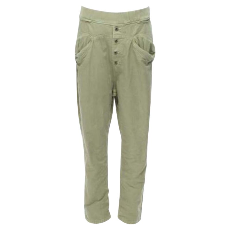 KAPITAL 100% washed cotton green distressed buttons elasticated waist pant JP3 L For Sale