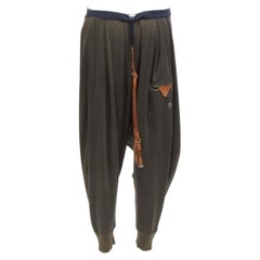 UNDERCOVER pantalon à bretelles en cuir de coton marron anthracite JP1 S