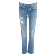 SAINT LAURENT 2019 D09G blue skinny low waist distressed ripped jeans 29"