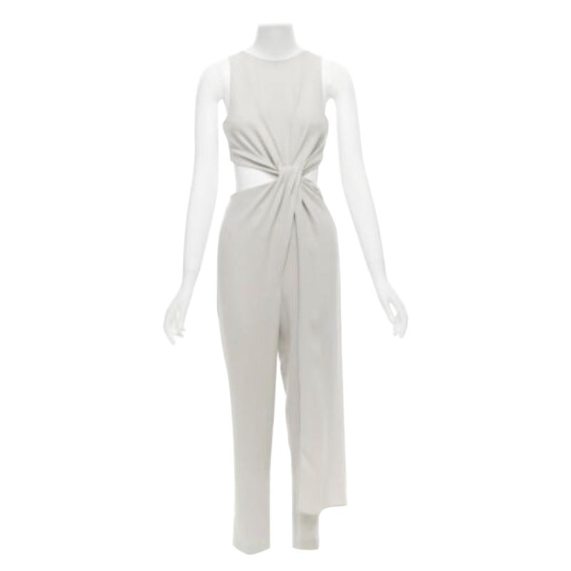Halston Heritage grigio, tuta tagliata, drappeggiata e asimmetrica in vita US0 XS in vendita