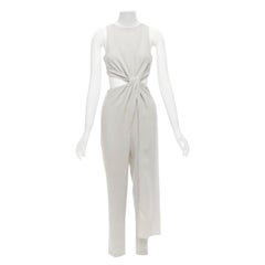 HALSTON HERITAGE grey cut out drape waist asymmetric cropped jumpsuit US0 XS