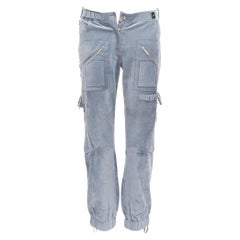 CHRISTIAN DIOR John Galliano Vintage blue calfskin laced cargo pants FR36 S