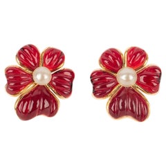 Augustine Golden Metal Earrings with Red Glass Paste