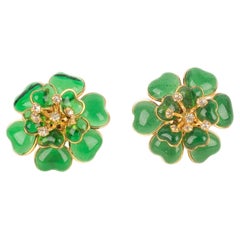 Boucles d'oreilles Augustine en métal doré avec pâte de verre verte et strass