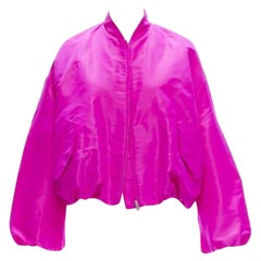VALENTINO Runway PP Blouson bomber court en satin de soie rose cocon IT38 XS