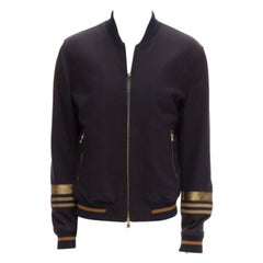 DOLCE GABBANA black virgin wool gold military trim cuffed bomber jacket IT50 L