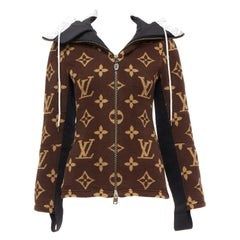 seltene LOUIS VUITTON 2021 Giant XL Monogramm braune Fleece-Kapuzenjacke FR34 XS