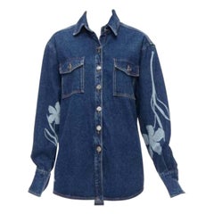 DAVID KOMA 2022 blue organic cotton floral silver logo button shirt UK6 XS
