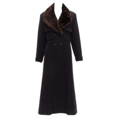 CHANEL Vintage 97A 100% cashmere brown fur collar A-line coat FR38 M