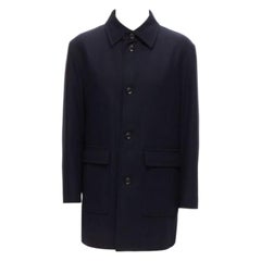 LANVIN Collection navy wool blend classic shell button longline coat IT48 M