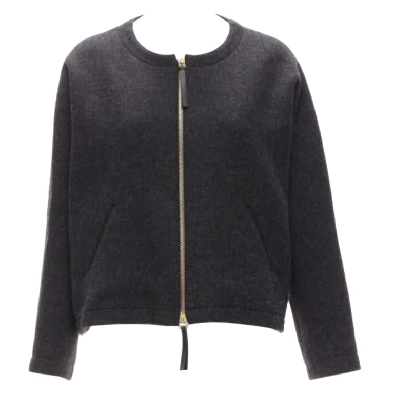 MARNI Graue Trapezjacke aus Wollmischung und Leder mit doppeltem Reißverschlussgriff IT38 XS