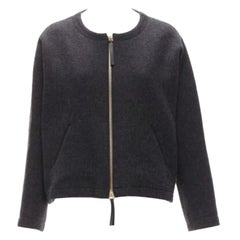 MARNI Veste trapèze grise en laine mélangée et cuir à double fermeture éclair IT38 XS