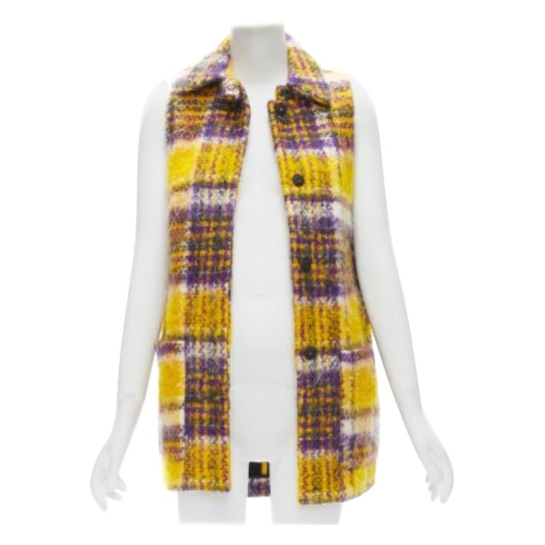 MARNI yellow purple plaid check mohair blend boxy sleeveless coat IT36 XS For Sale