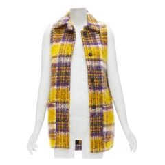 MARNI amarillo púrpura cuadros escoceses mezcla de mohair abrigo sin mangas IT36 XS