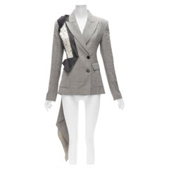 MONSE grey wool cotton deconstructed draped asymmetric blazer jacket US0 XS