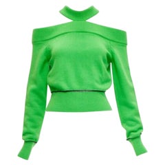 ALEXANDER MCQUEEN 2022 - Pull à épaules froides en laine verte, couture treillis noire S