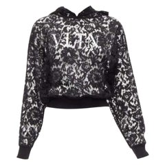VALENTINO VLTN Logodruck geblümter schwarzer, durchsichtiger Spitzen- Hoodie mit Spitzen-Spitzenausschnitt S