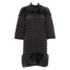 FENDI black fur panel virgin wool crochet chunky knit bell coat IT40 S
