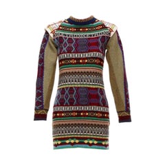 ETRO ethnic multicolor intarsia wool contrast sleeve sweater dress IT38 XS