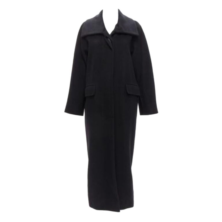 MAX MARA black virgin wool cashmere wide collar long coat IT42 M For Sale