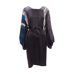 Dries van Noten, abito al ginocchio con cintura e stampa mista nera, 100% seta, FR36 S