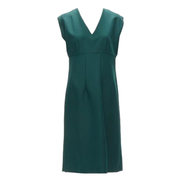 MARNI green twill V neck dart pleat waist sleeveless boxy dress IT40 S For Sale