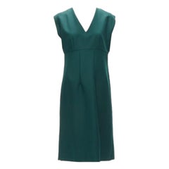 MARNI green twill V neck dart pleat waist sleeveless boxy dress IT40 S