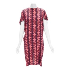 MARNI 100% seda rosa burdeos estampado geométrico vestido mangas casquillo IT36 XS