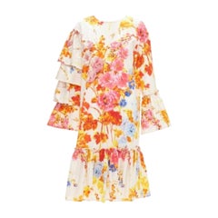 DRIES VAN NOTEN Vestido midi con volantes y mangas escalonadas de colores de la pasarela FR34 XS