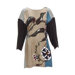 MARNI beige multicolor estampado floral espalda contraste vestido manga caída IT38 XS