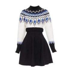 ALEXANDER MCQUEEN 2022 100%wool blue black fairisle long sleeve sweater dress XS