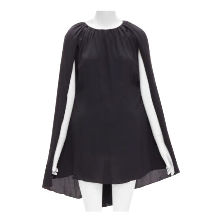 MARNI black acetate silk cape sleeve crew neck mini dress IT40 S For Sale