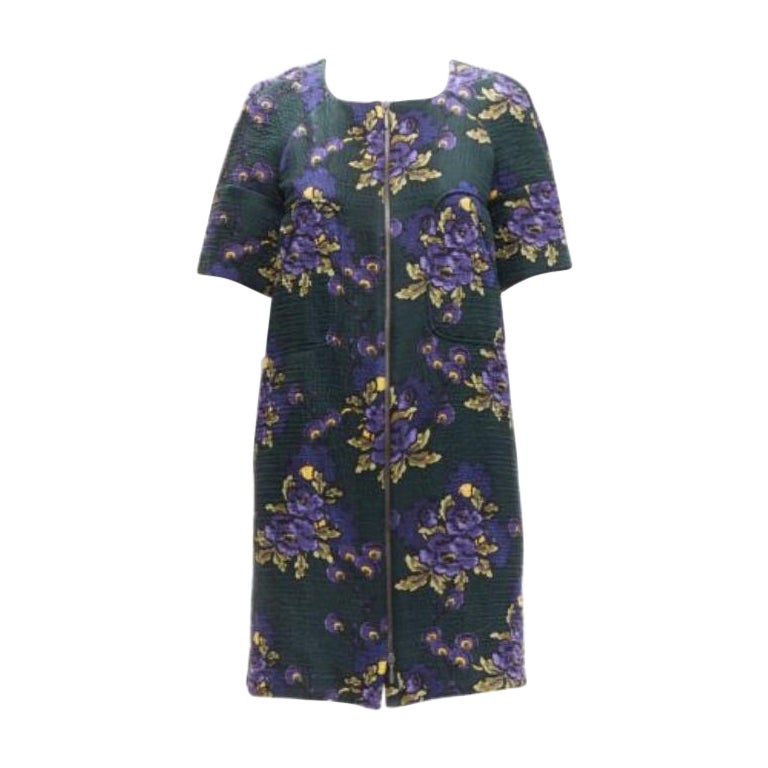 MARNI green purple wool silk cloque floral print zip coat dress IT38 XS For Sale