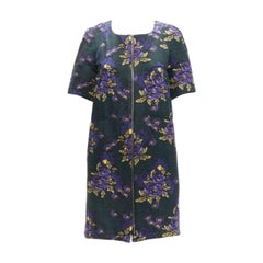Marni verde viola lana seta cloque stampa floreale zip cappotto vestito IT38 XS