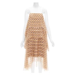 DRIES VAN NOTEN beige 100% seta stampa pixel abito da cocktail a righe FR38 M