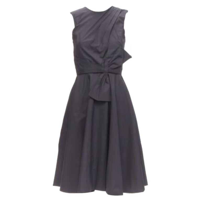 PRABAL GURUNG black cotton bow detail high waist fit flared dress US0 XS For Sale