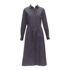 VINCE 100% coton noir robe chemise à manches longues minimales froncées à la taille XS