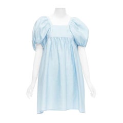 CECILIE BAHNSEN abito babydoll a sbuffo in misto seta blu e seta rosa UK6 XS