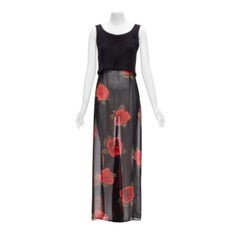 DOLCE GABBANA Vestido vintage rosa rojo transparente suéter negro recortado conjunto chaleco IT42 M