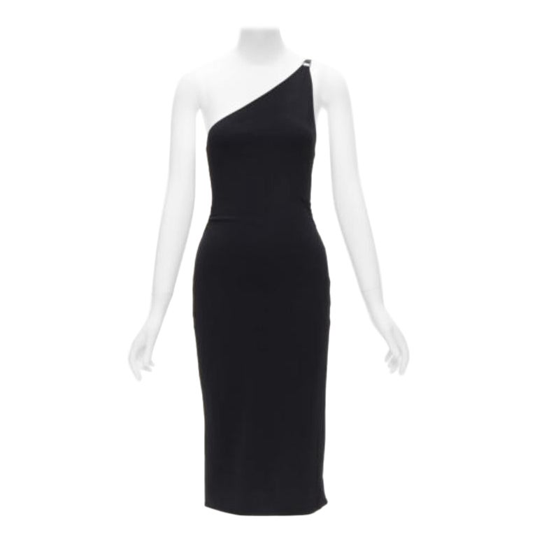 GUCCI Tom ford Vintage Schwarzes Bodycon-Kleid mit Lederriemen und G-Schnalle aus Jersey S im Angebot