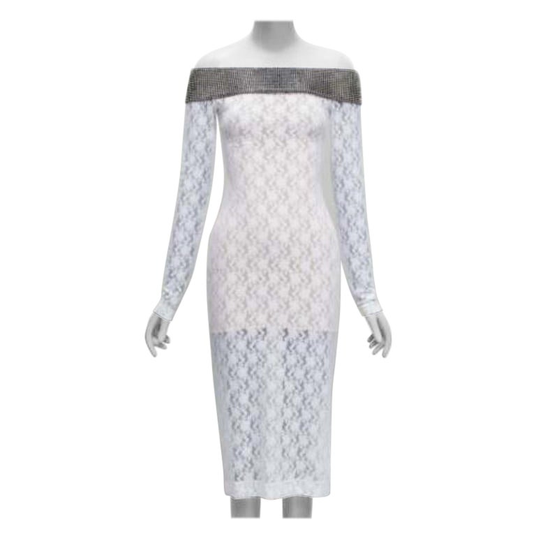 CHRISTOPHER KANE 2019 Runway black crystal off shoulder white lace dress IT38 XS