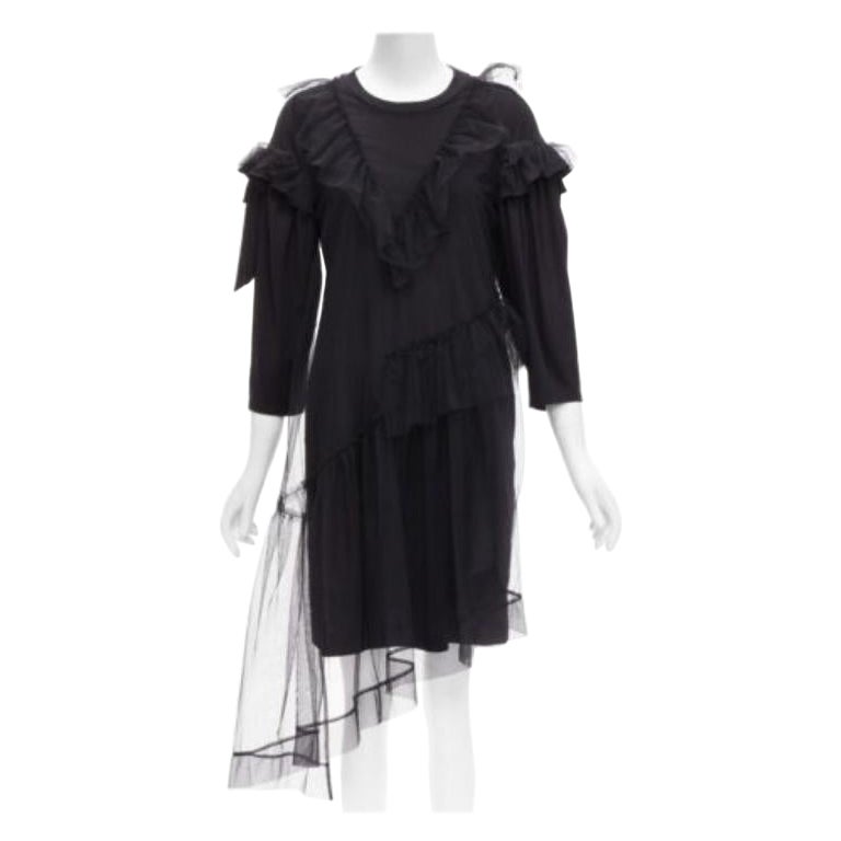 SIMONE ROCHA black asymmetric tulle ruffle trim overlay tshirt dress S For Sale