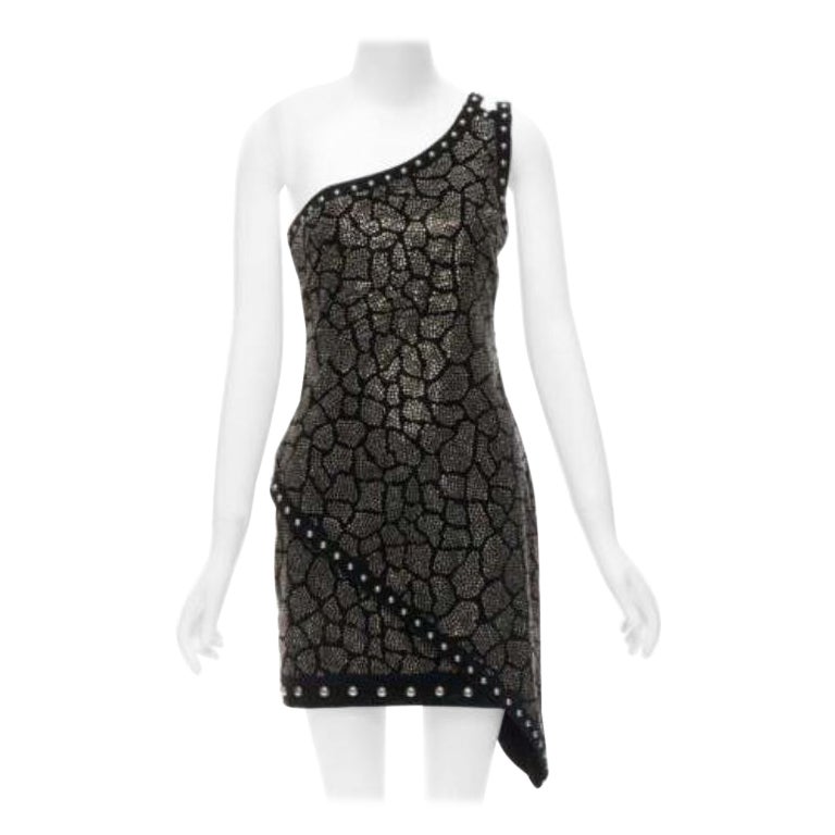 BALMAIN Olivier Rousteing 2017 silver studded bead embellished velvet dress L For Sale